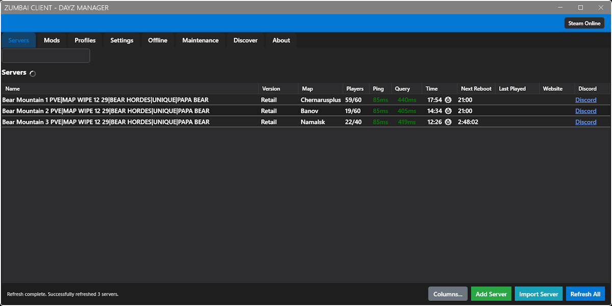 Zumbai server management features